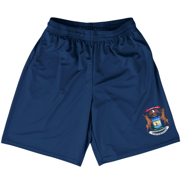 Michigan US State Flag Basketball Practice Shorts Made In USA by Basketball Shorts