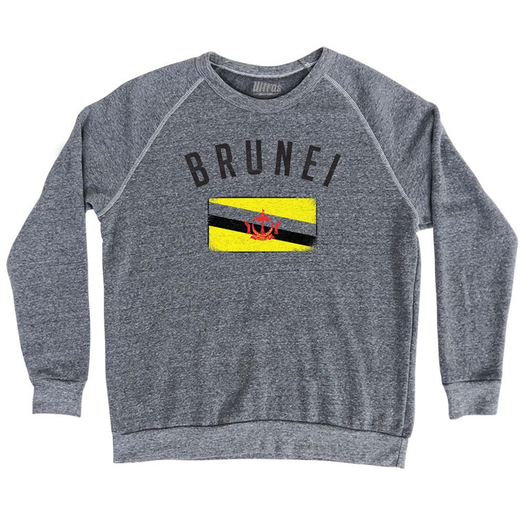 Brunei Country Flag Adult Tri-Blend Sweatshirt - Athletic Grey