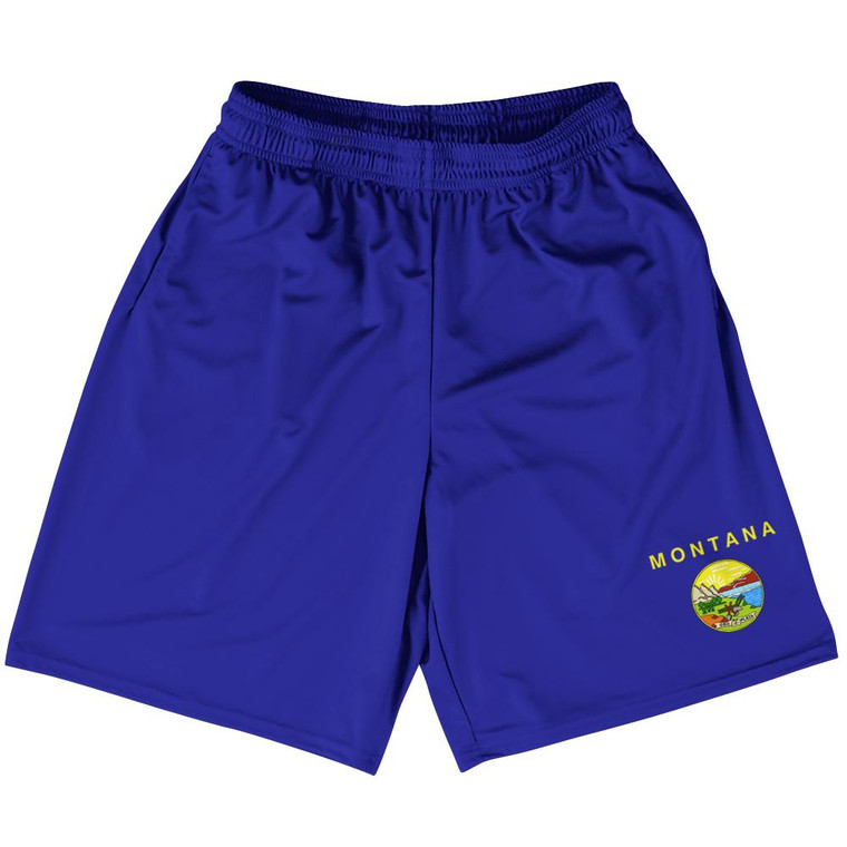 Montana US State Flag Basketball Practice Shorts Made In USA by Basketball Shorts
