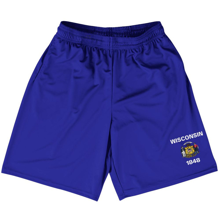 Wisconsin US State Flag Basketball Practice Shorts Made In USA by Basketball Shorts