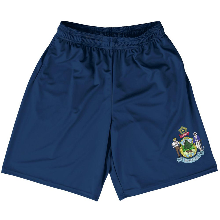 Maine US State Flag Basketball Practice Shorts Made In USA by Basketball Shorts