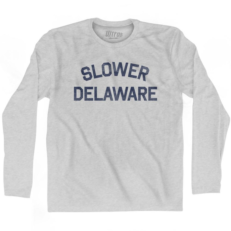 Slower Delaware Adult Cotton Long Sleeve T-shirt - Grey Heather