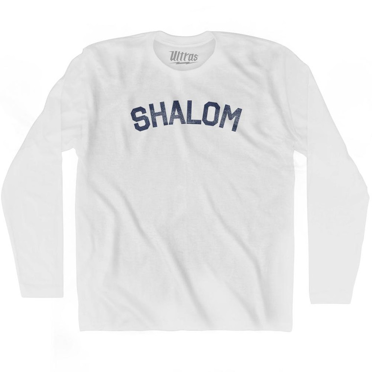Shalom - Hello In Hebrew Adult Cotton Long Sleeve T-shirt - White