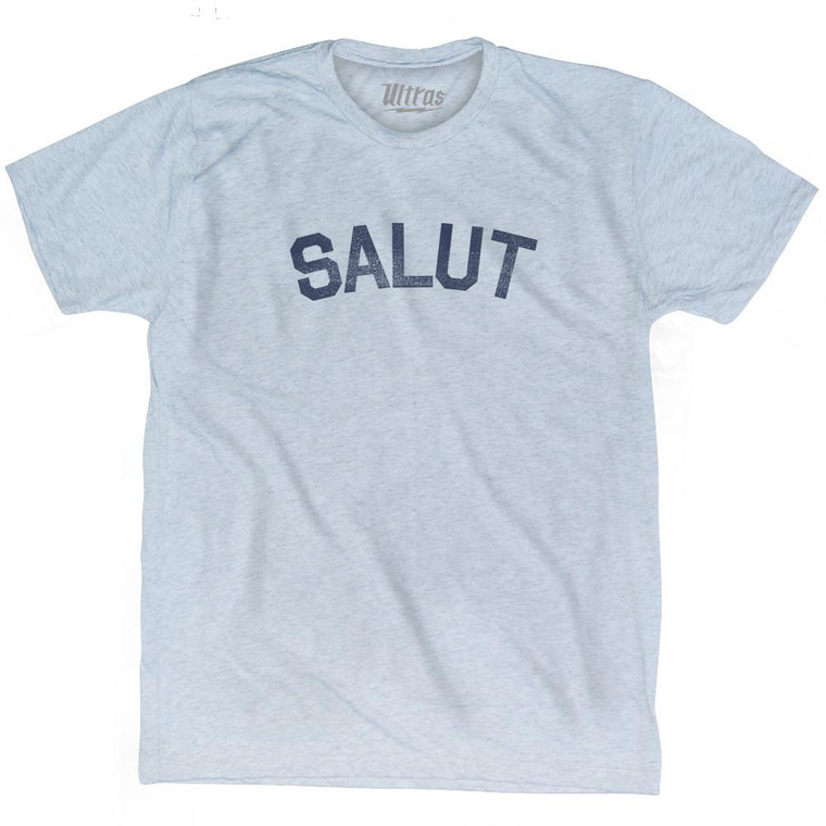 Salut - Hello In French Adult Tri-Blend T-shirt - Athletic White