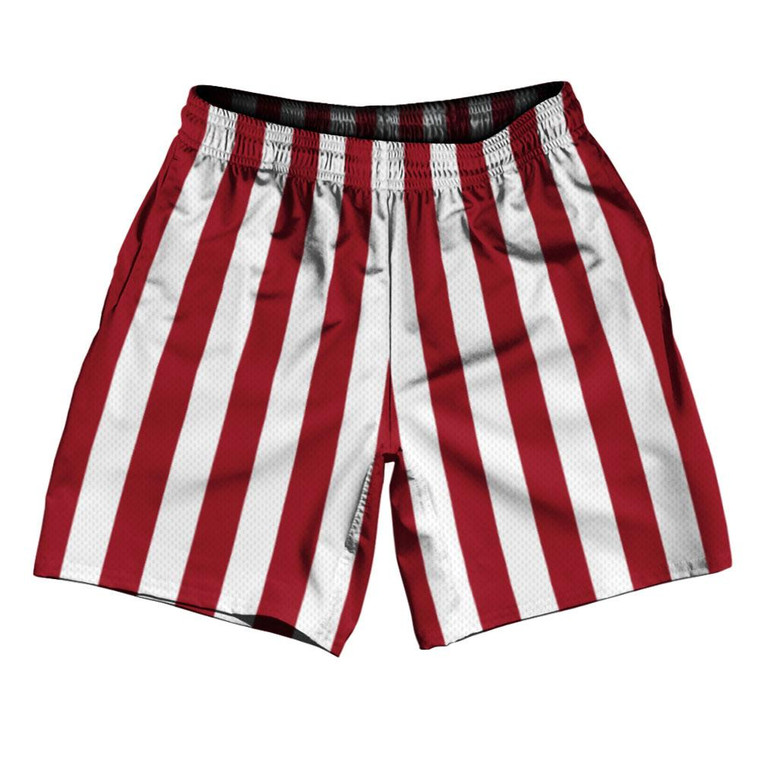 Cardinal Red & White Vertical Stripe Athletic Running Fitness Exercise Shorts 7" Inseam Shorts Made In USA by Ultras
