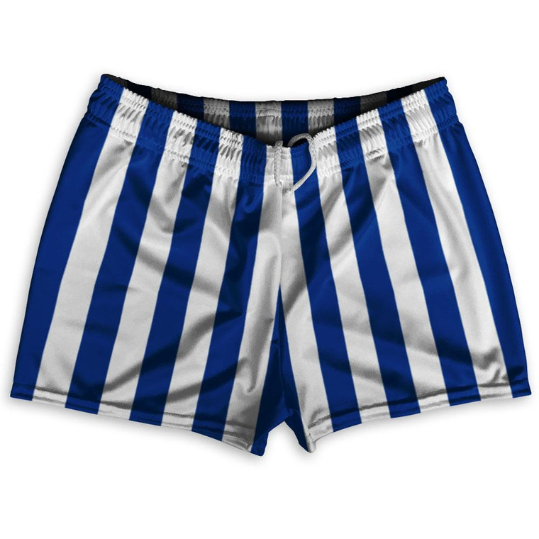 Royal Blue & White Vertical Stripe Shorty Short Gym Shorts 2.5" Inseam Made In USA by Ultras