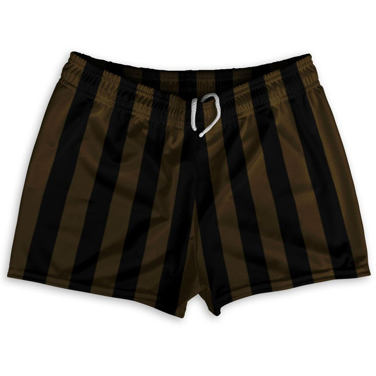 Dark Brown & Black Vertical Stripe Shorty Short Gym Shorts 2.5" Inseam Made In USA by Ultras