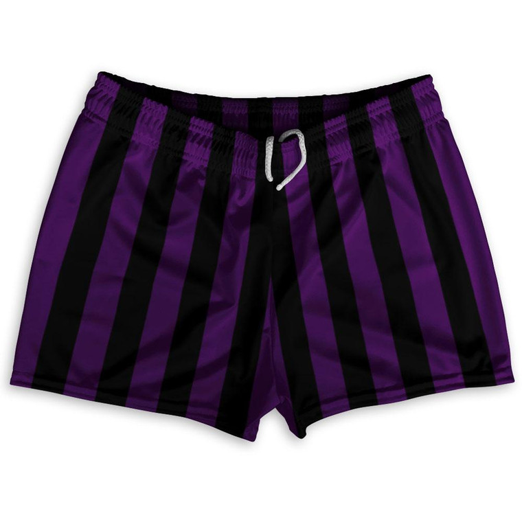 Medium Purple & Black Vertical Stripe Shorty Short Gym Shorts 2.5" Inseam Made In USA by Ultras