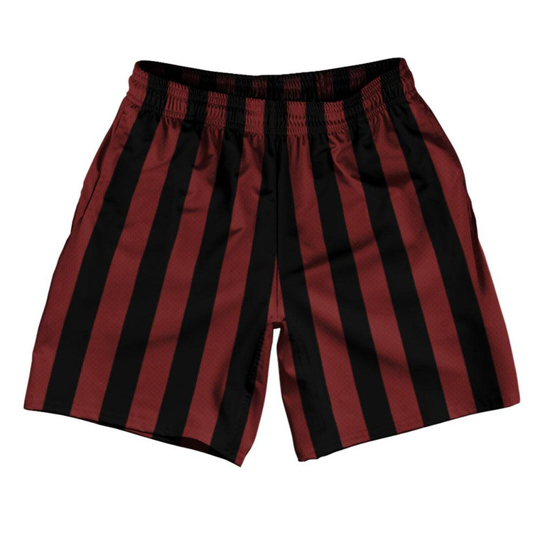 Maroon Red & Black Vertical Stripe Athletic Running Fitness Exercise Shorts 7" Inseam Shorts Made In USA by Ultras