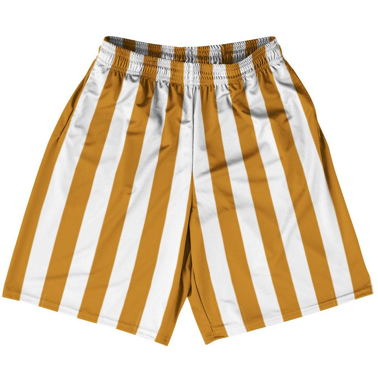 Burnt Orange & White Vertical Stripe Basketball Practice Shorts Made In USA by Ultras Basketball