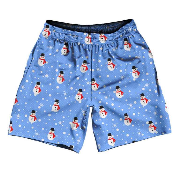 Snowman Christmas Athletic Running Fitness Exercise Shorts 7" Inseam Made In USA Shorts - Blue