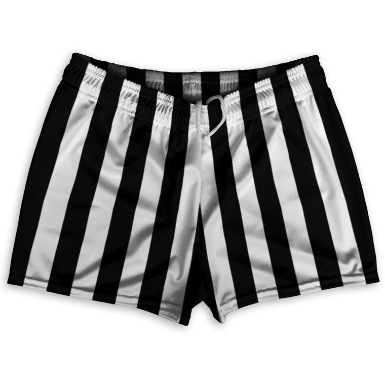 Black & White Vertical Stripe Shorty Short Gym Shorts 2.5" Inseam Made In USA by Ultras