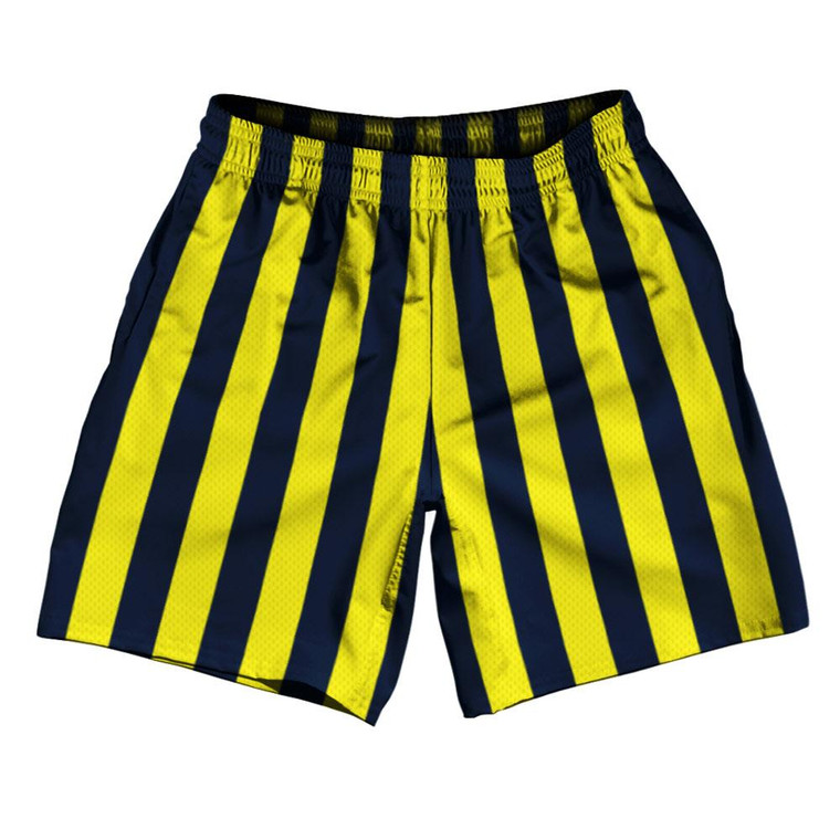 Navy Blue & Canary Yellow Vertical Stripe Athletic Running Fitness Exercise Shorts 7" Inseam Shorts Made In USA by Ultras