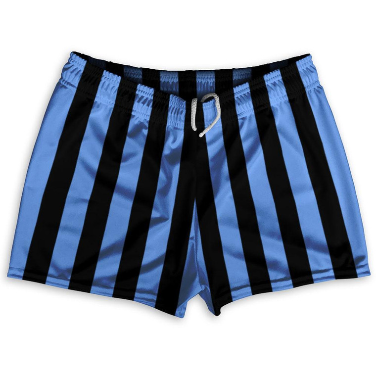 Carolina Blue & Black Vertical Stripe Shorty Short Gym Shorts 2.5" Inseam Made In USA by Ultras