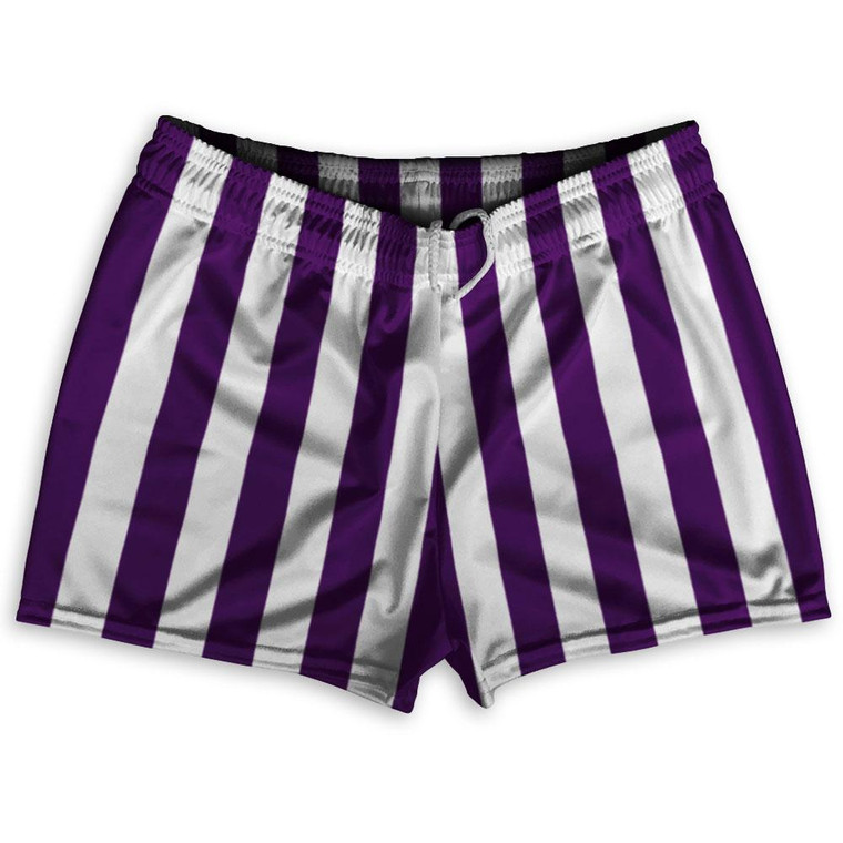 Medium Purple & White Vertical Stripe Shorty Short Gym Shorts 2.5" Inseam Made In USA by Ultras