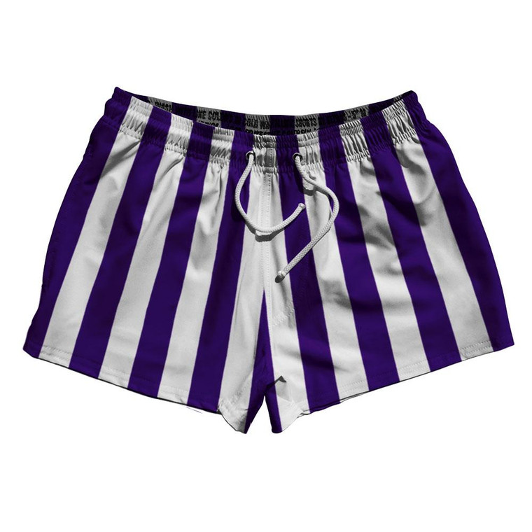 Purple Violet Laker & White Vertical Stripe 2.5" Swim Shorts Made in USA by Ultras