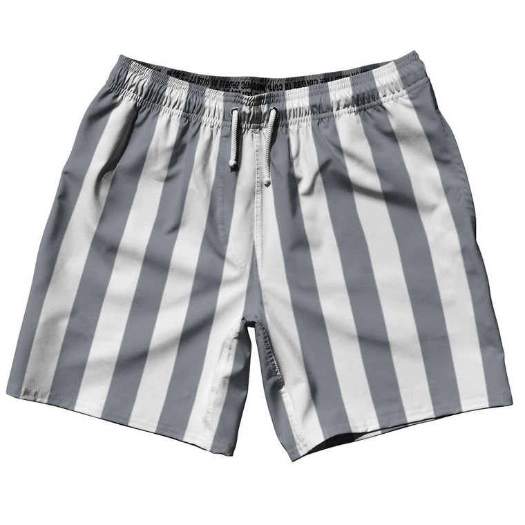 Dark Gray & White Vertical Stripe Swim Shorts 7.5" Made in USA by Ultras