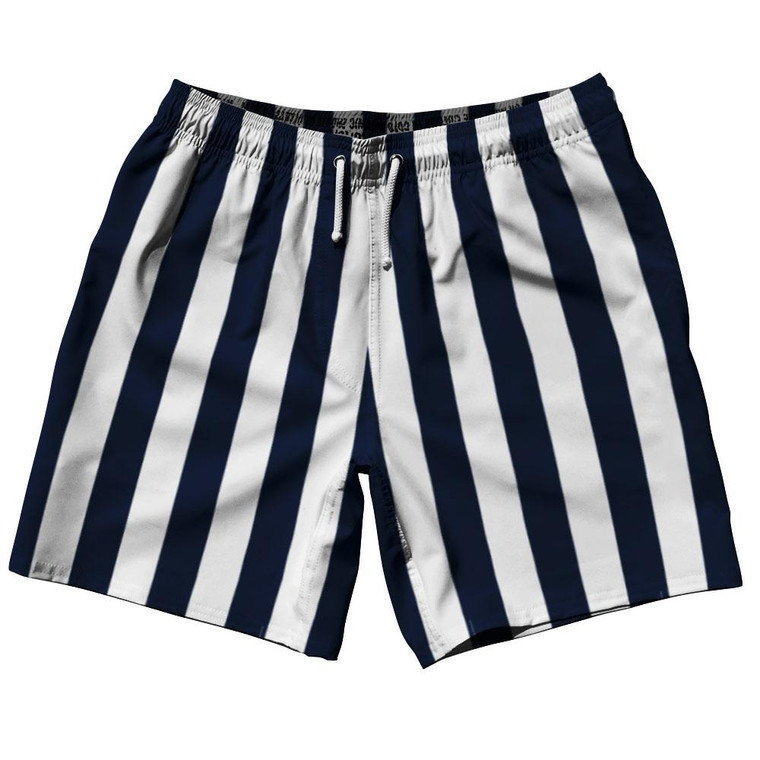 Navy Blue & White Vertical Stripe Swim Shorts 7.5" Made in USA by Ultras