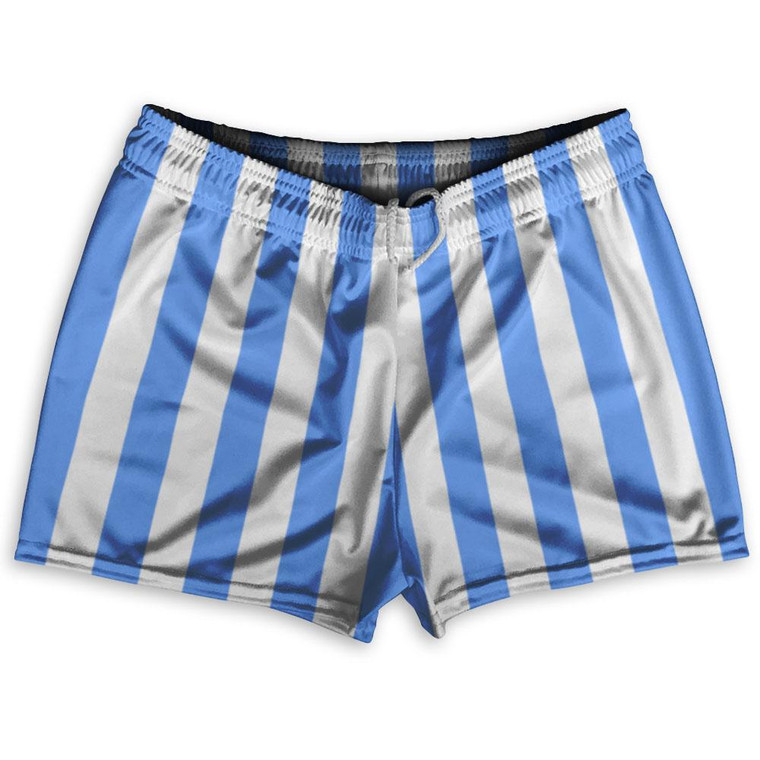 Carolina Blue & White Vertical Stripe Shorty Short Gym Shorts 2.5" Inseam Made In USA by Ultras