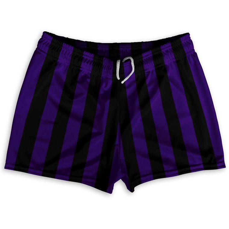 Purple Violet Laker & Black Vertical Stripe Shorty Short Gym Shorts 2.5" Inseam Made In USA by Ultras