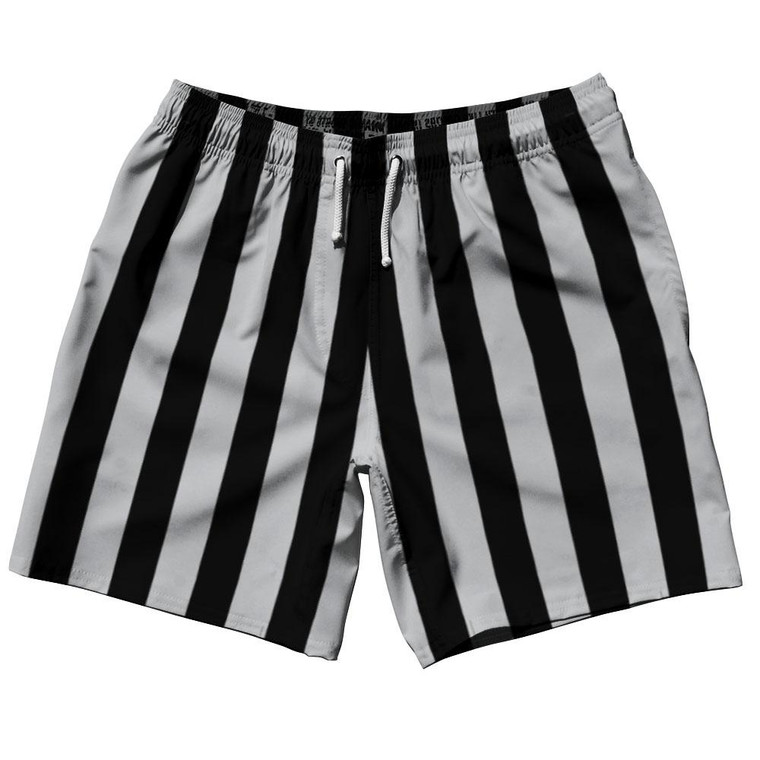 Medium Gray & Black Vertical Stripe Swim Shorts 7.5" Made in USA by Ultras