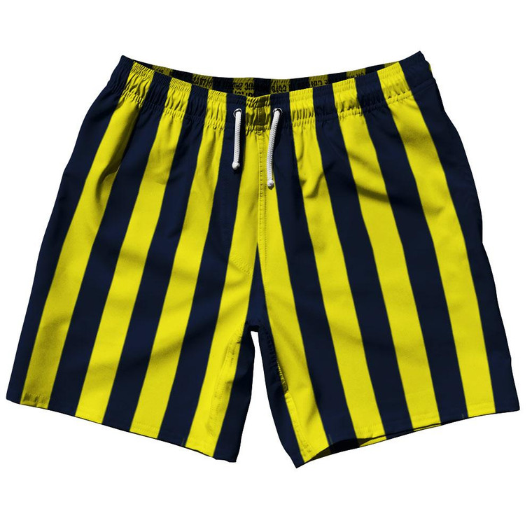 Navy Blue & Canary Yellow Vertical Stripe Swim Shorts 7.5" Made in USA by Ultras