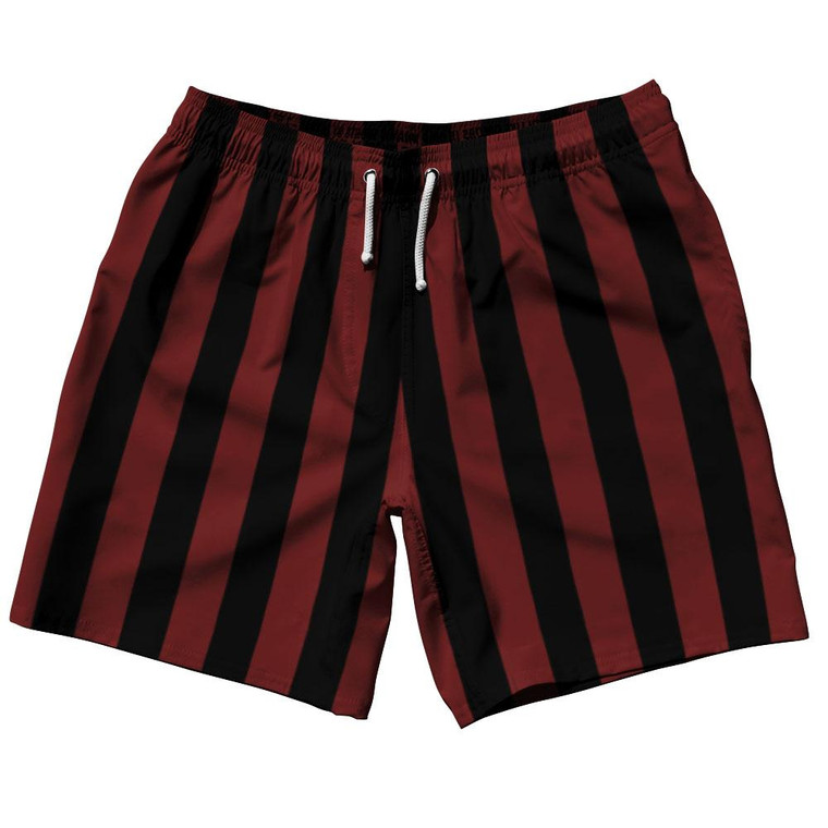 Maroon Red & Black Vertical Stripe Swim Shorts 7.5" Made in USA by Ultras