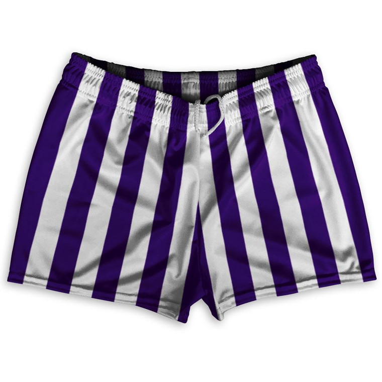 Purple Violet Laker & White Vertical Stripe Shorty Short Gym Shorts 2.5" Inseam Made In USA by Ultras