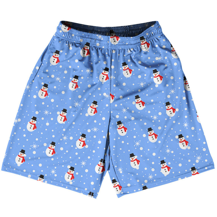 Snowman Christmas Basketball Practice Shorts Made In USA - Blue