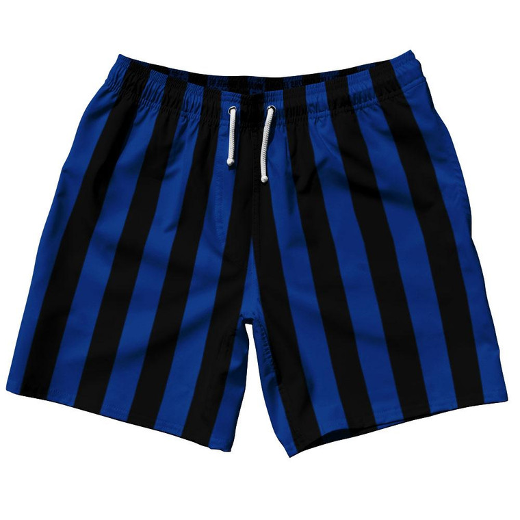 Royal Blue & Black Vertical Stripe Swim Shorts 7.5" Made in USA by Ultras