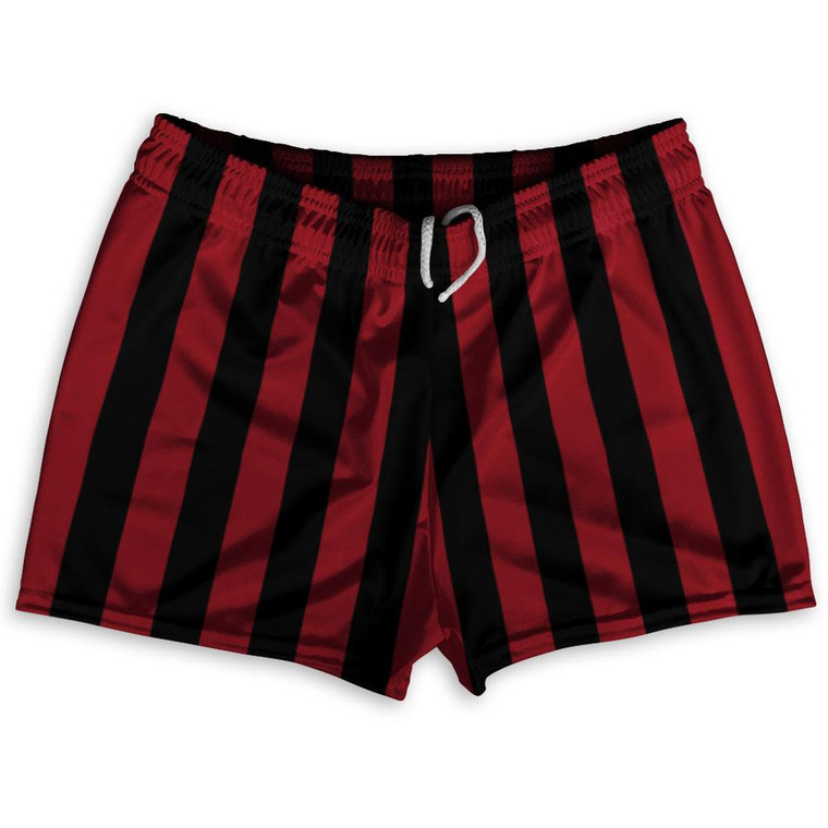 Cardinal Red & Black Vertical Stripe Shorty Short Gym Shorts 2.5" Inseam Made In USA by Ultras