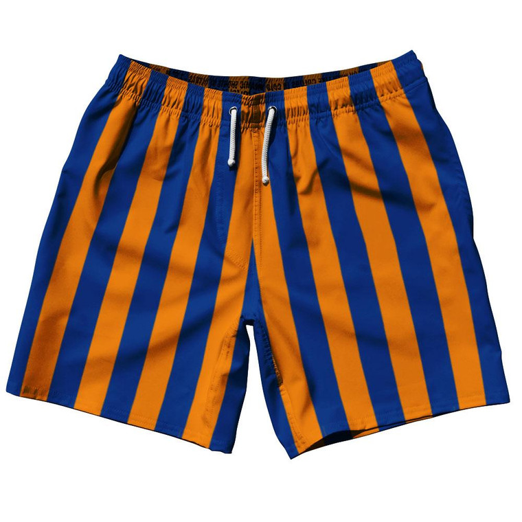 Royal Blue & Tennessee Orange Vertical Stripe Swim Shorts 7.5" Made in USA by Ultras
