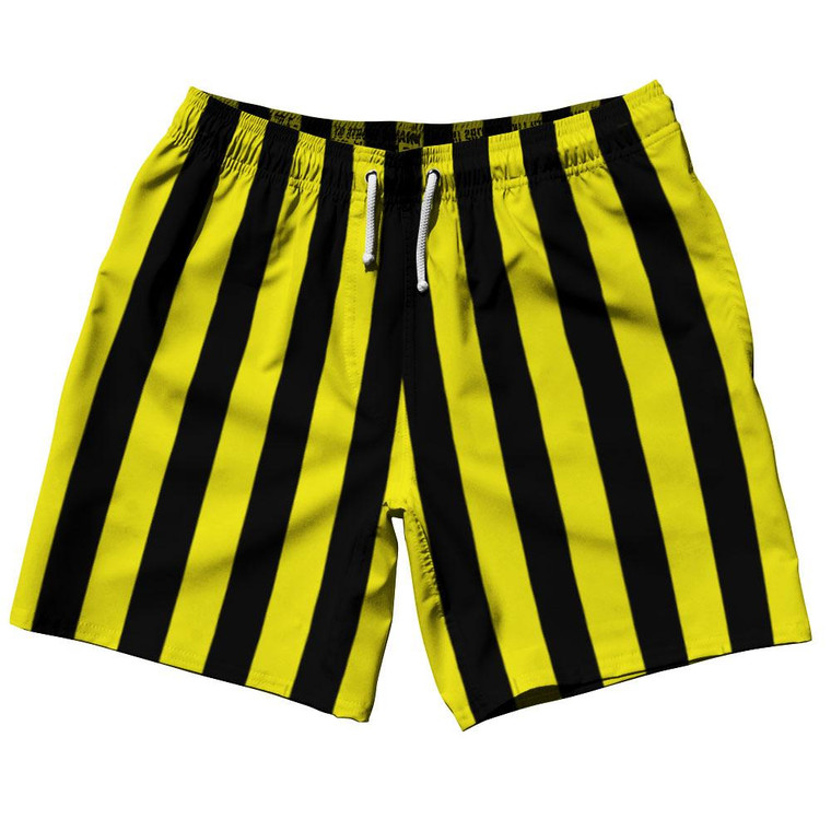 Canary Yellow & Black Vertical Stripe Swim Shorts 7.5" Made in USA by Ultras