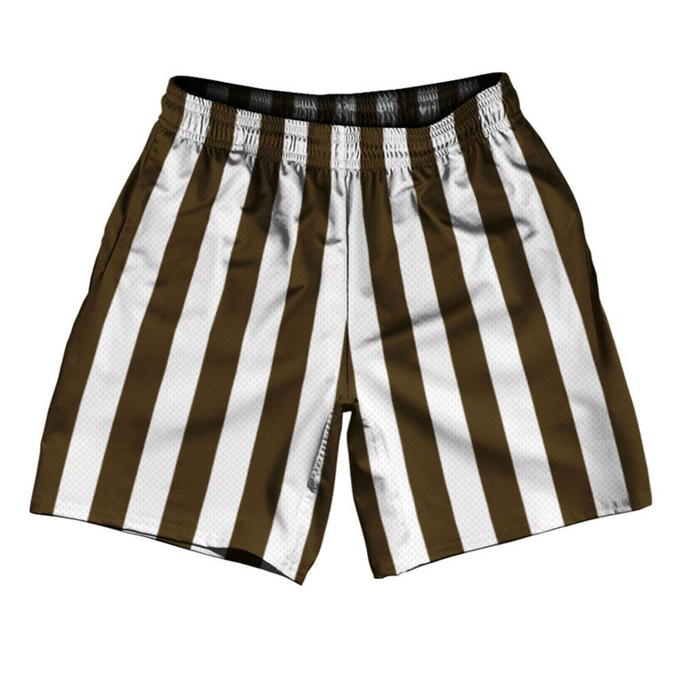 Dark Brown & White Vertical Stripe Athletic Running Fitness Exercise Shorts 7" Inseam Shorts Made In USA by Ultras