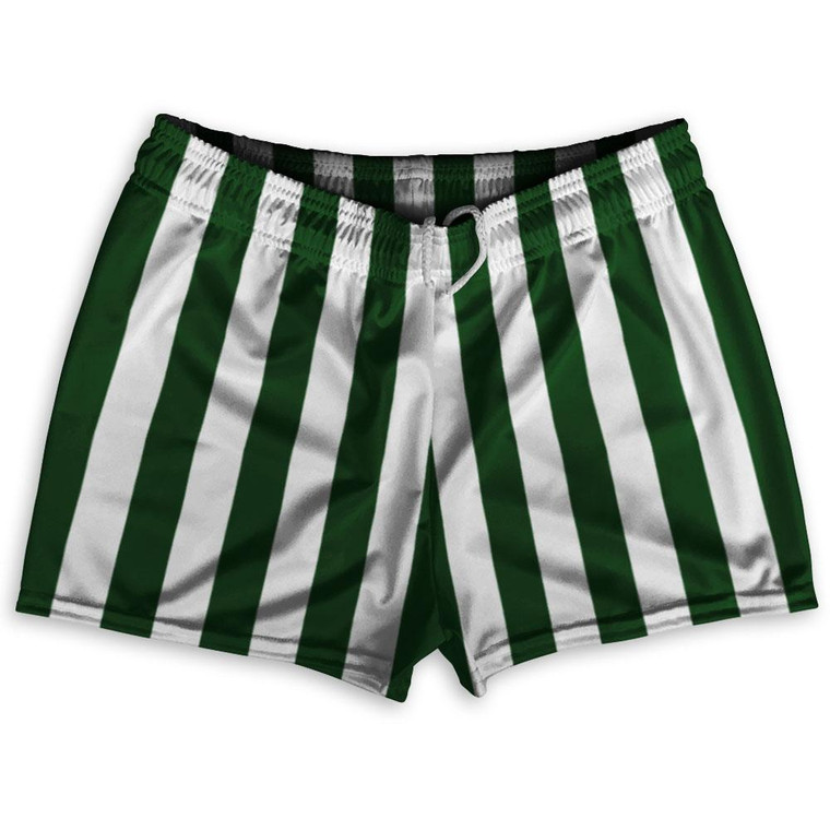 Hunter Green & White Vertical Stripe Shorty Short Gym Shorts 2.5" Inseam Made In USA by Ultras