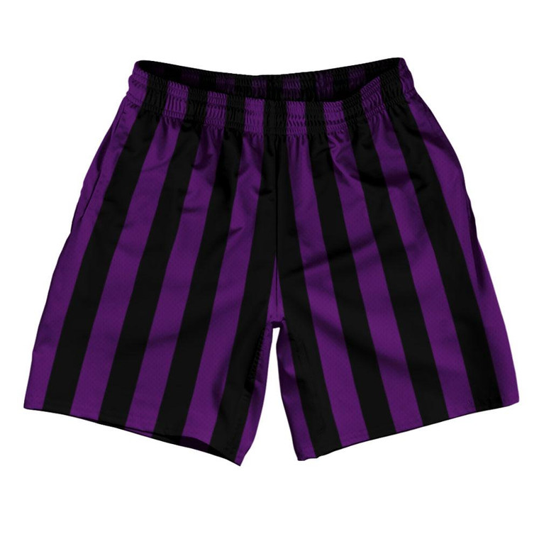 Medium Purple & Black Vertical Stripe Athletic Running Fitness Exercise Shorts 7" Inseam Shorts Made In USA by Ultras