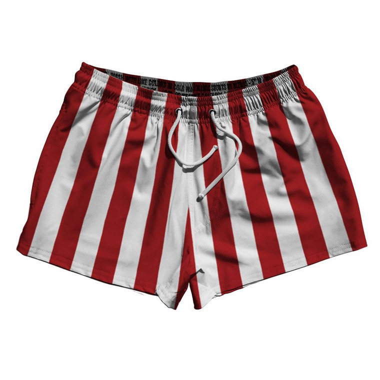 Dark Red & White Vertical Stripe 2.5" Swim Shorts Made in USA by Ultras