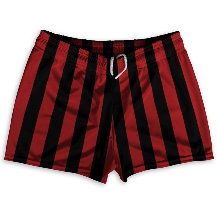 Dark Red & Black Vertical Stripe Shorty Short Gym Shorts 2.5" Inseam Made In USA by Ultras