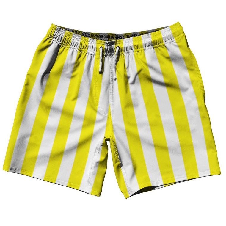 Canary Yellow & White Vertical Stripe Swim Shorts 7.5" Made in USA by Ultras