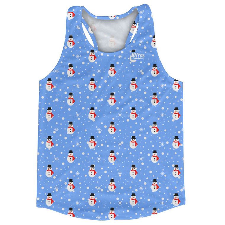 Snowman Christmas Running Tank Top Racerback Track and Cross Country Singlet Jersey Made In USA - Blue