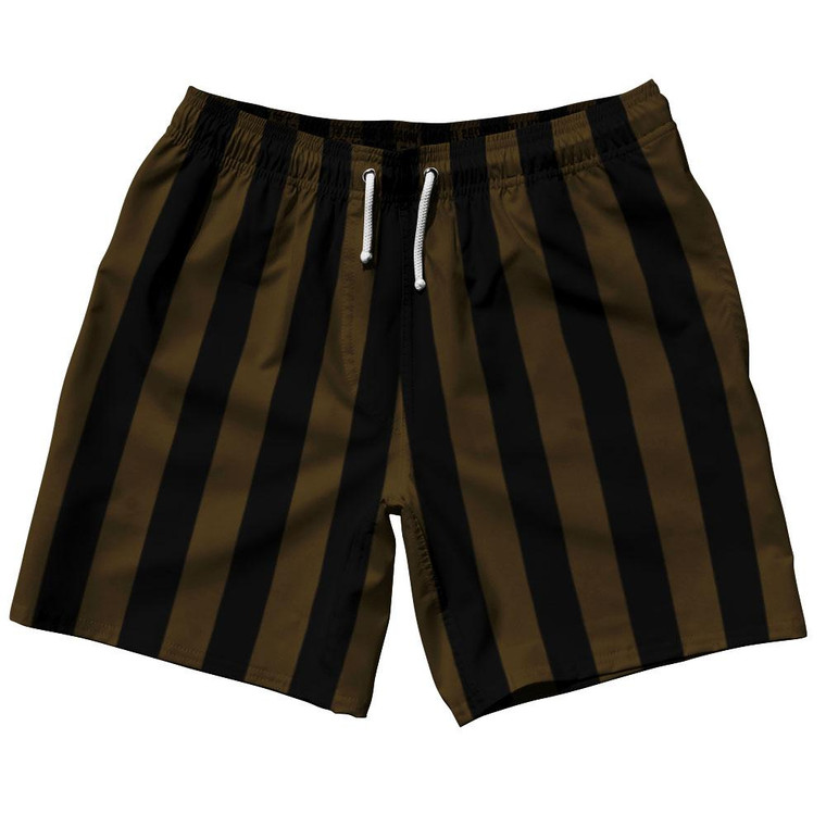 Dark Brown & Black Vertical Stripe Swim Shorts 7.5" Made in USA by Ultras