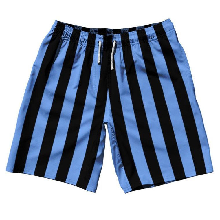 Carolina Blue & Black Vertical Stripe 10" Swim Shorts Made in USA by Ultras