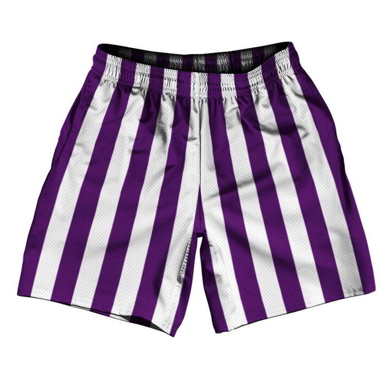 Medium Purple & White Vertical Stripe Athletic Running Fitness Exercise Shorts 7" Inseam Shorts Made In USA by Ultras