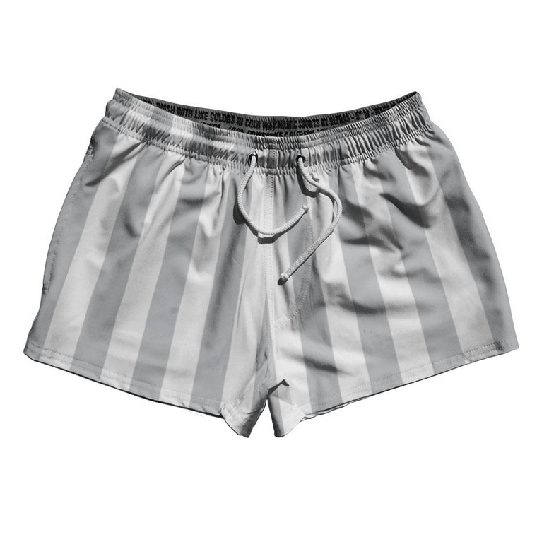 Medium Gray & White Vertical Stripe 2.5" Swim Shorts Made in USA by Ultras