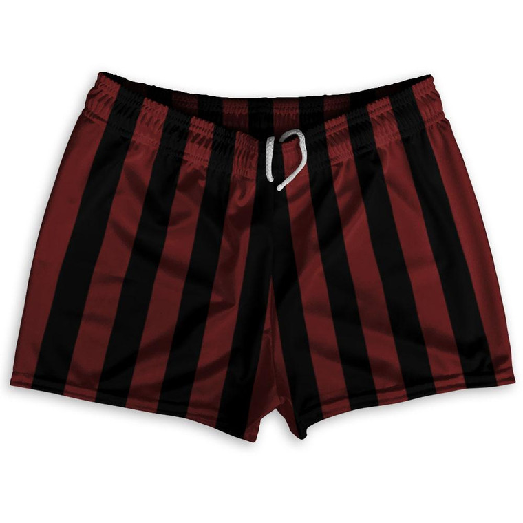 Maroon Red & Black Vertical Stripe Shorty Short Gym Shorts 2.5" Inseam Made In USA by Ultras