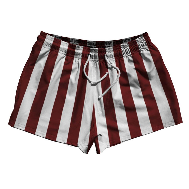 Maroon Red & White Vertical Stripe 2.5" Swim Shorts Made in USA by Ultras