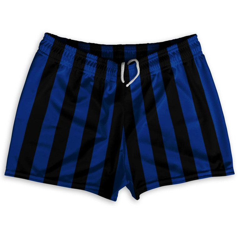 Royal Blue & Black Vertical Stripe Shorty Short Gym Shorts 2.5" Inseam Made In USA by Ultras