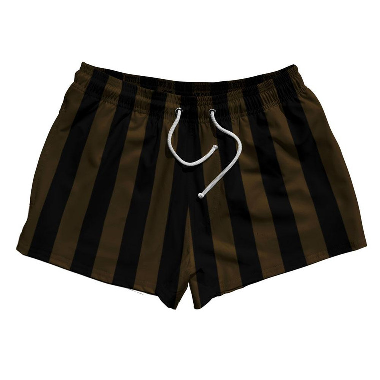 Dark Brown & Black Vertical Stripe 2.5" Swim Shorts Made in USA by Ultras