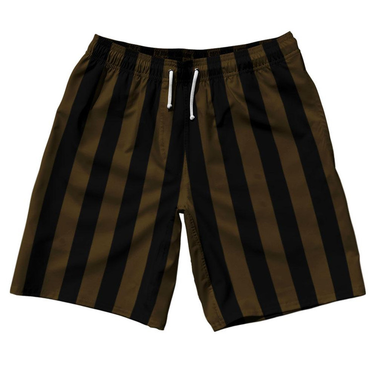 Dark Brown & Black Vertical Stripe 10" Swim Shorts Made in USA by Ultras