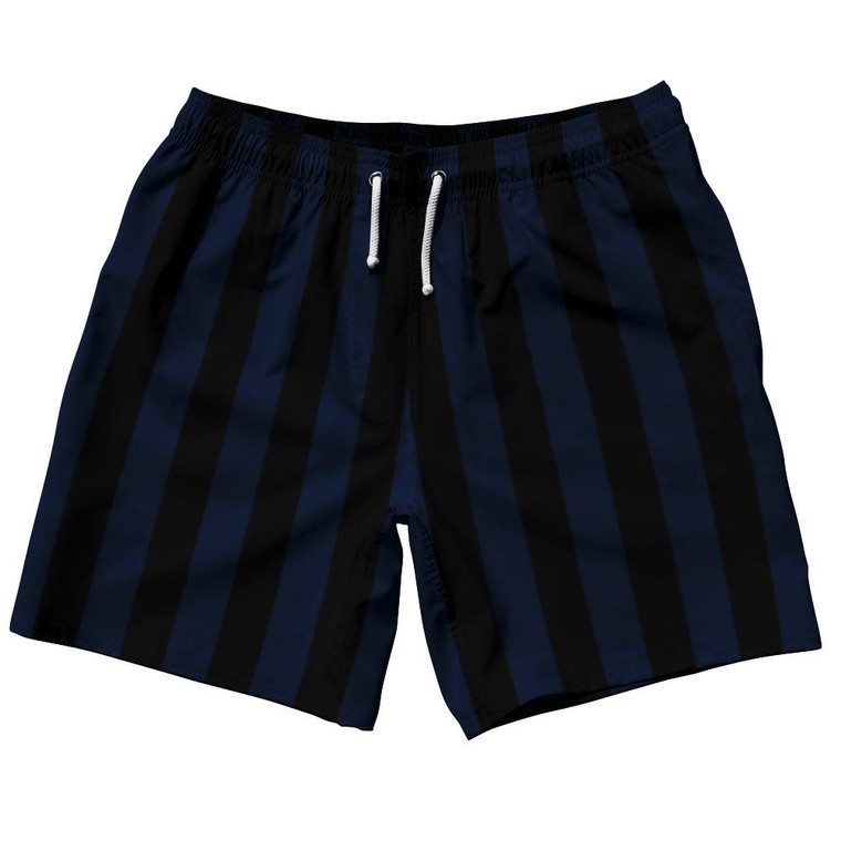 Navy Blue & Black Vertical Stripe Swim Shorts 7.5" Made in USA by Ultras